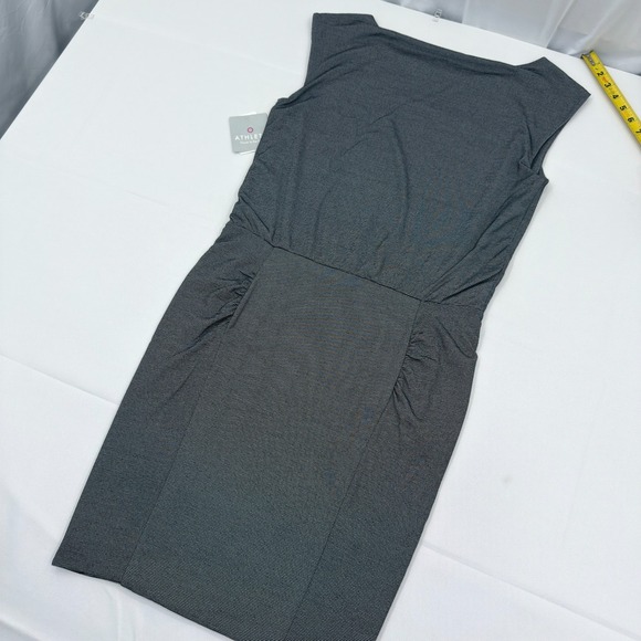NWT Athleta Micro Stripe Westwood‎ Ruched Sleeveless Dress Sz Medium Black White - Picture 2 of 9
